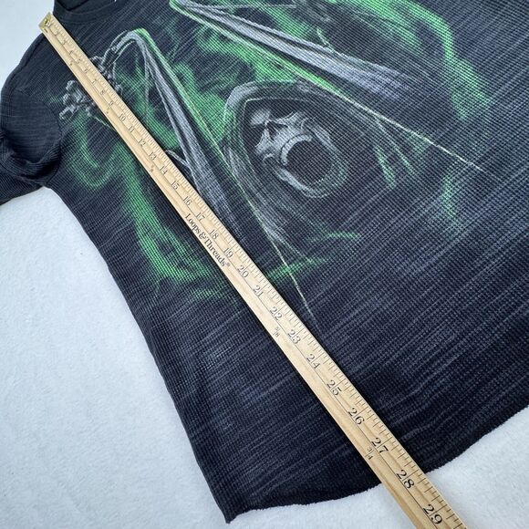 Cyber Skull Men Black Thermal Waffle Knit Shirt L Y2K Grunge Biker Jesse Pinkman - Picture 11 of 13